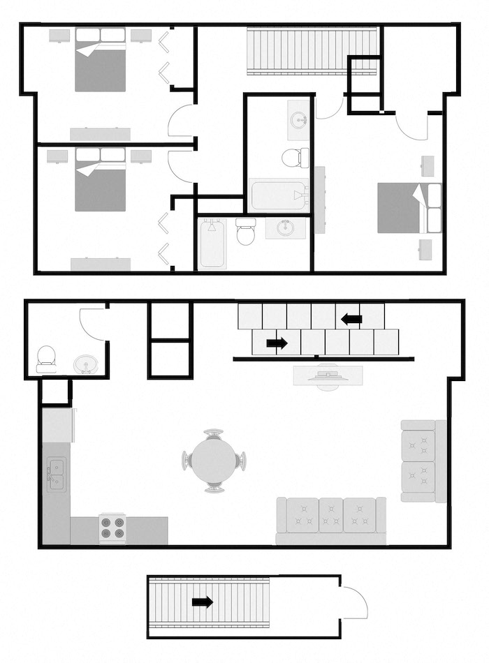 Floor plan for 3 beds, 2.5 baths, 1285 sqft
